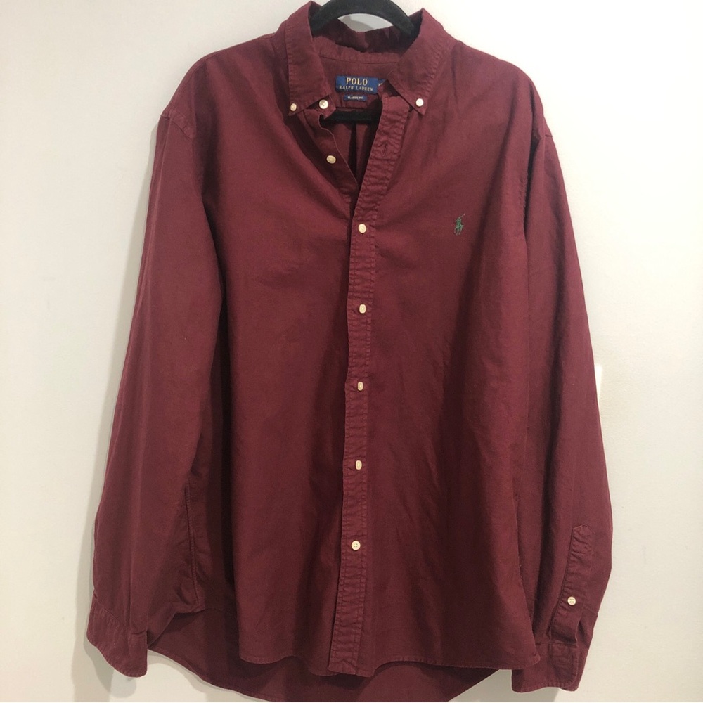 Polo Ralph Lauren XXL Men's Long Sleeve Shirt Burgundy Classic Fit 100% Cotton